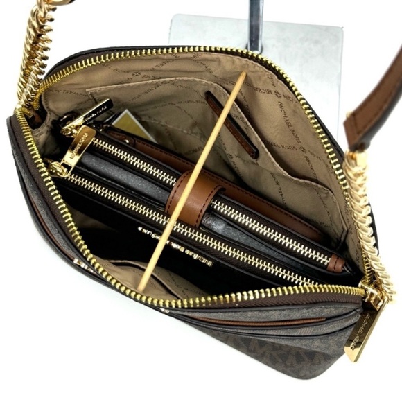 Michael Kors Jet Set Travel MD Logo Dome Crossbody Bag & Matching Wallet Brown - Picture 12 of 13